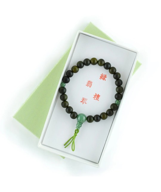 Bracelet en jade et bois de Lignum vitae de 7,5 mm
