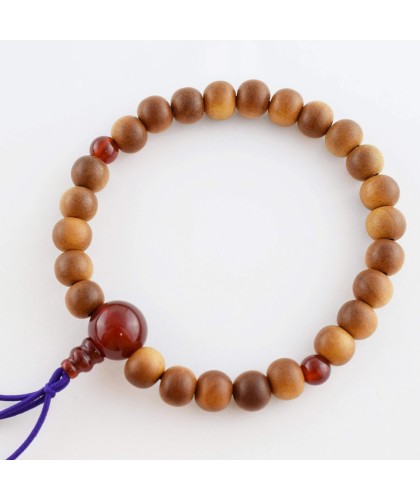 Bracelet en bois de santal indien et agate rouge de 8 mm