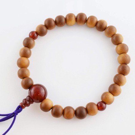 Bracelet en bois de santal indien et agate rouge de 8 mm