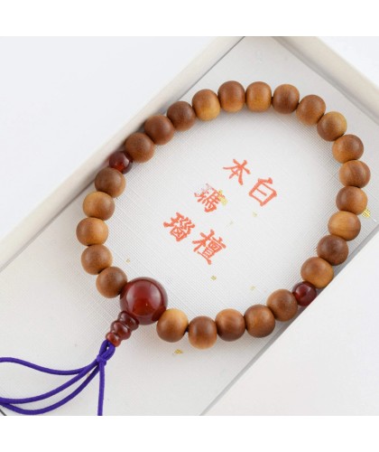 Bracelet en bois de santal indien et agate rouge de 8 mm