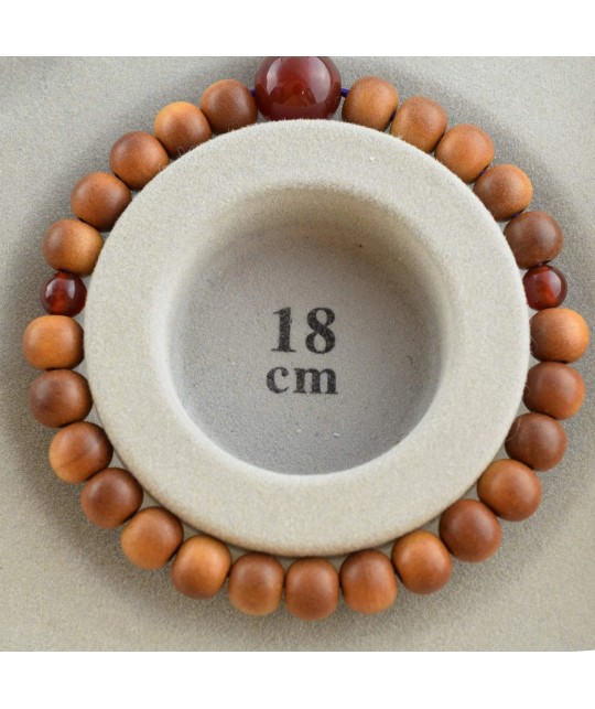 Bracelet en bois de santal indien et agate rouge de 8 mm