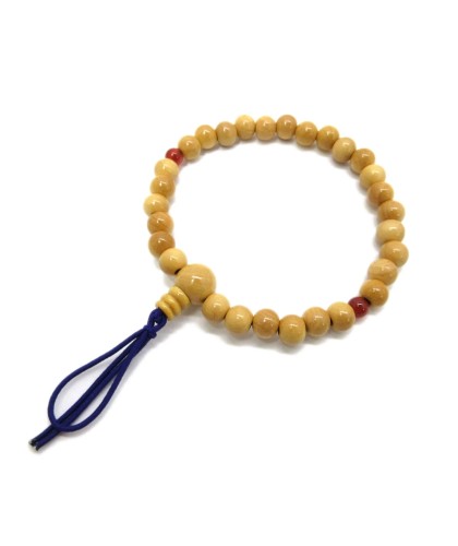 Bracelet en bois de Buis Tsuge et agate rouge de 7 mm