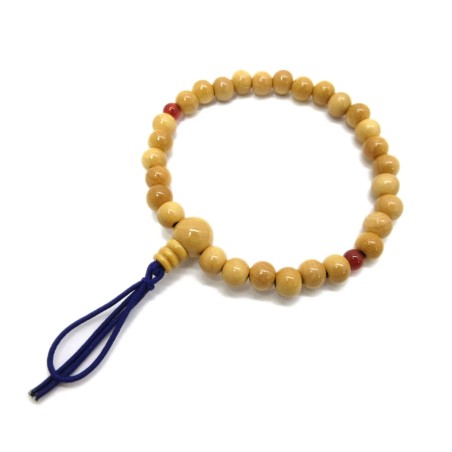 Bracelet en bois de Buis Tsuge et agate rouge de 7 mm