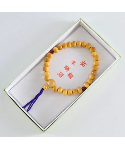 Bracelet en bois de Buis Tsuge et agate rouge de 7 mm