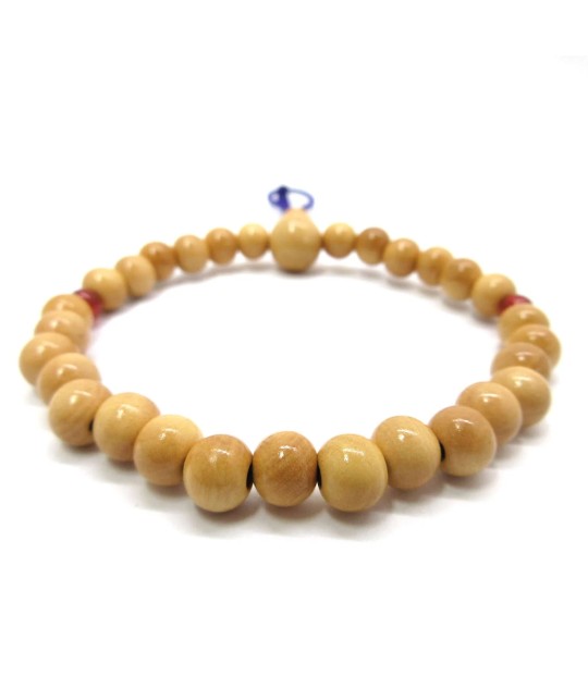 Bracelet en bois de Buis Tsuge et agate rouge de 7 mm