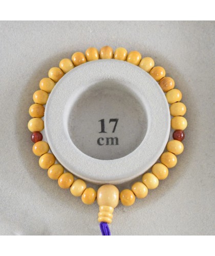 Bracelet en bois de Buis Tsuge et agate rouge de 7 mm